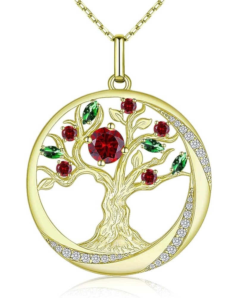 JD&P Tree of Life 925 Sterling Silver Birthstone Necklace for Women, Silver/Gold/Rose Gold Cubic Zirconia Pendant Necklace Je...