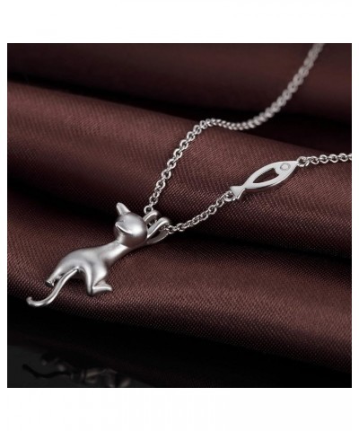 18K White Gold Plated Diamond Cat Necklace 925 Sterling Silver Simulated Diamond Necklace CZ Heart Necklace Mother and Child ...