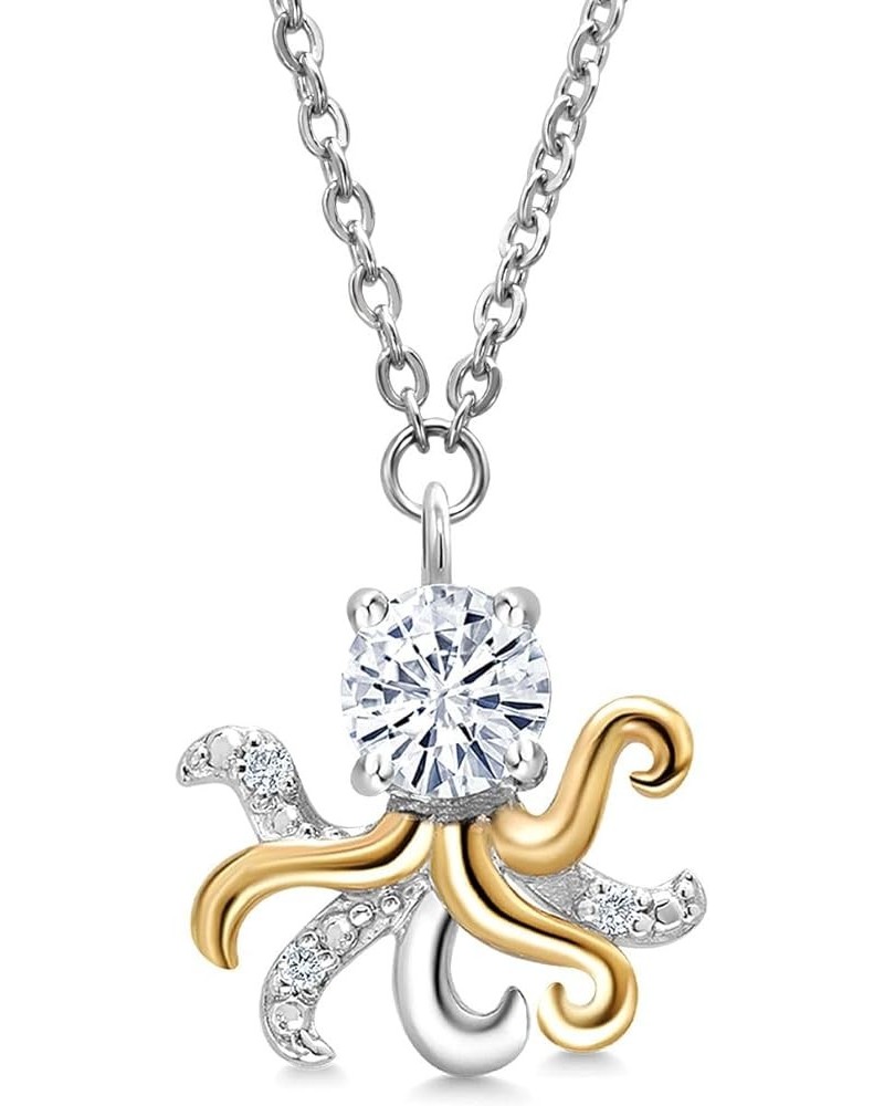 925 Silver and 10K Yellow Gold White Lab Grown Diamond and White Moissanite Ocean Charms Pendant Necklace For Women with 18 I...