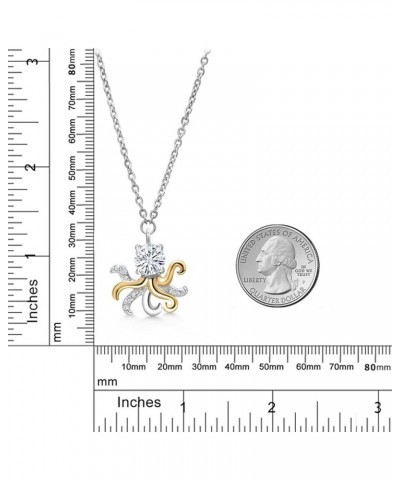 925 Silver and 10K Yellow Gold White Lab Grown Diamond and White Moissanite Ocean Charms Pendant Necklace For Women with 18 I...