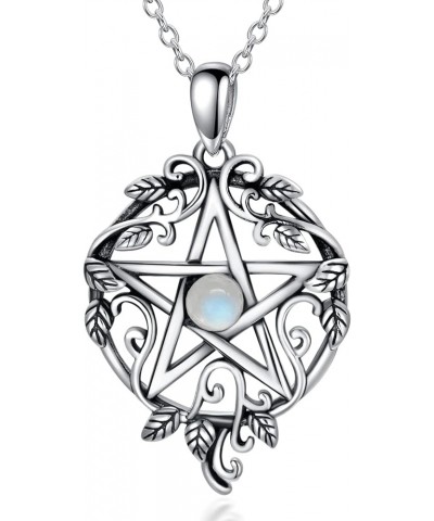 Pentagram Necklace Sterling Silver Pentacle Wiccan Birthstone Tetragrammaton Necklace Gift for Women Moonstone $20.50 Necklaces