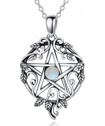 Pentagram Necklace Sterling Silver Pentacle Wiccan Birthstone Tetragrammaton Necklace Gift for Women Moonstone $20.50 Necklaces