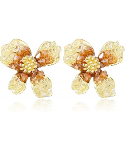 Gold Flower Earrings Large Flower Stud Earrings Flower Statement Earrings Chunky Floral Earrings Women Jewelry Gift C3 $8.24 ...