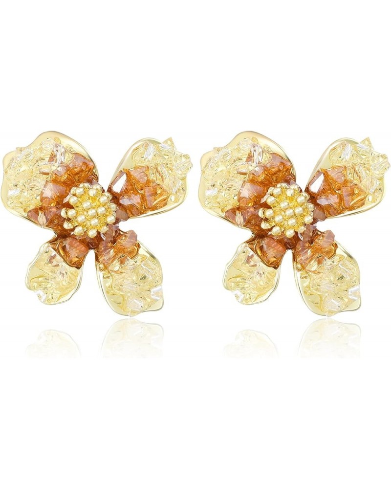 Gold Flower Earrings Large Flower Stud Earrings Flower Statement Earrings Chunky Floral Earrings Women Jewelry Gift C3 $8.24 ...