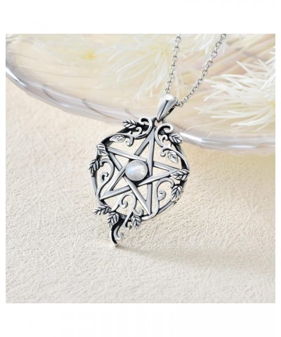 Pentagram Necklace Sterling Silver Pentacle Wiccan Birthstone Tetragrammaton Necklace Gift for Women Moonstone $20.50 Necklaces