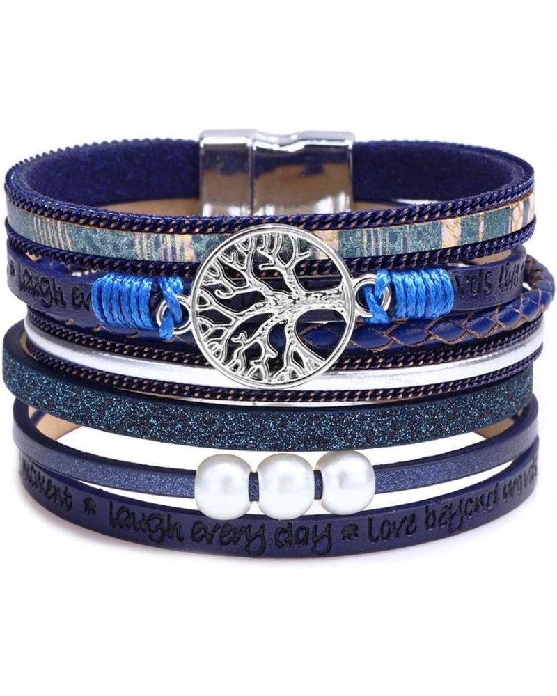 Leopard Bracelet for Women, Boho Leather Wrap Multi-Layer Pearl Crystal Bracelet Bangle Jewelry B11-Tree of Life(Blue) $11.75...