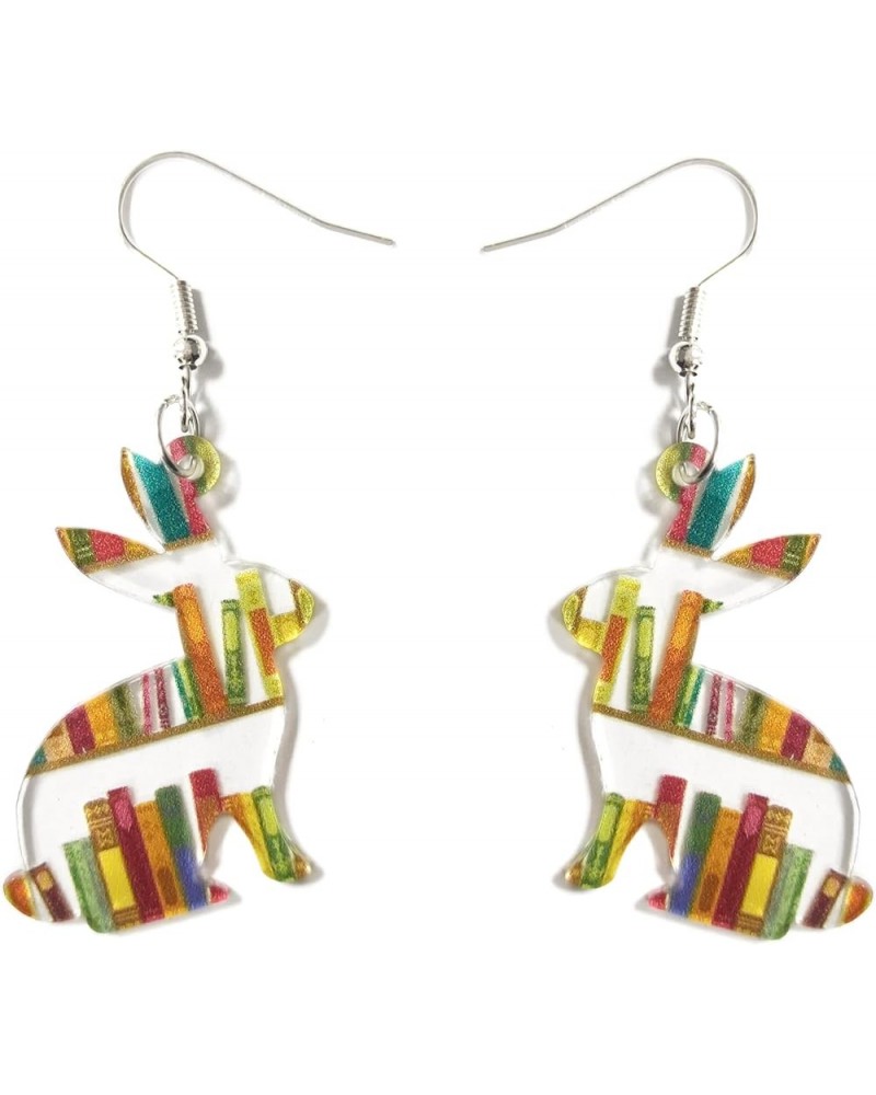 Cute Animal Book Shelvs Drop Earrings Transparent Acrylic Dog Cat Butterfly Resin Stack of Books Dangle Earrings for Teachers...