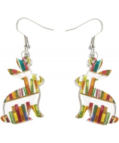 Cute Animal Book Shelvs Drop Earrings Transparent Acrylic Dog Cat Butterfly Resin Stack of Books Dangle Earrings for Teachers...