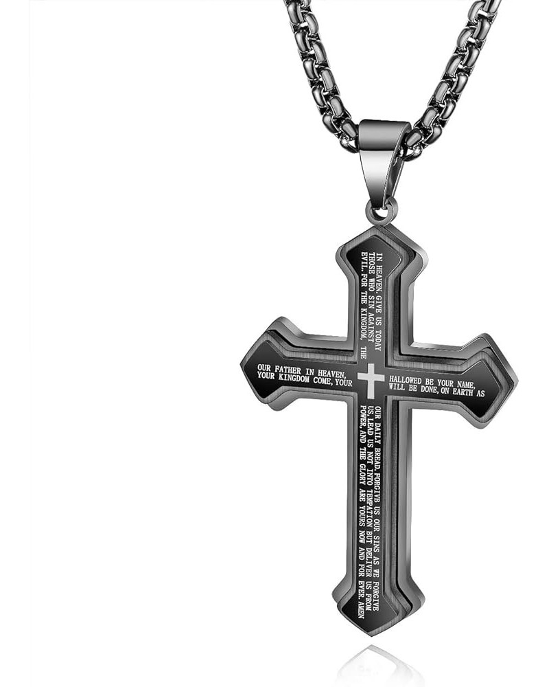 22+2 Inch Cross Necklace Bible Verse Stainless Steel Large Pendant Necklace for Boys Men Women Black $9.00 Necklaces