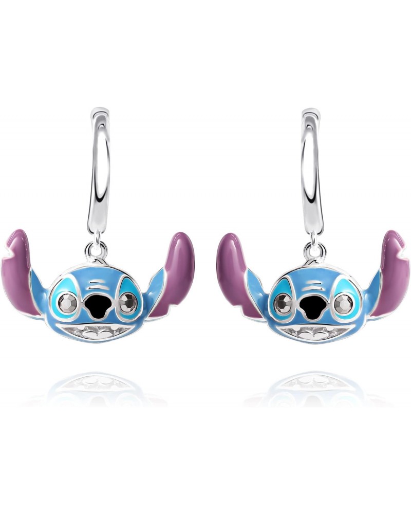 Womens Stitch Earrings Official License, Sterling Silver Stitch Charm Small Hoop Earrings $26.54 Earrings