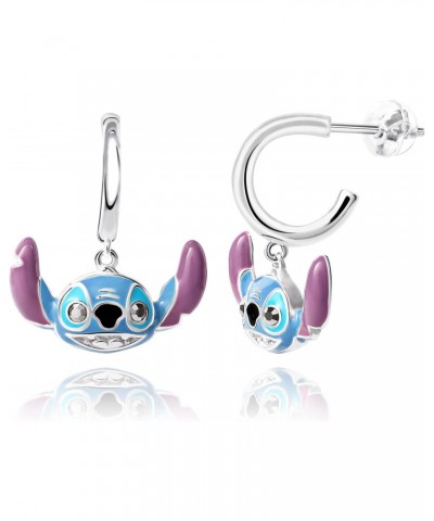 Womens Stitch Earrings Official License, Sterling Silver Stitch Charm Small Hoop Earrings $26.54 Earrings