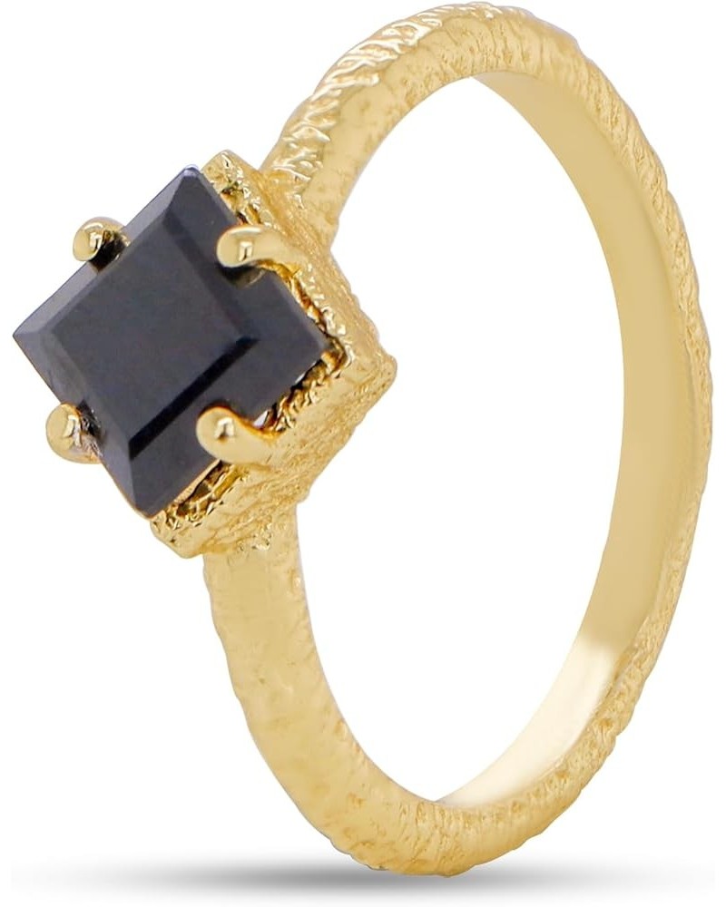 18k Yellow Gold Plated Onyx, Peridot, Iolite Ring Princess Cut 8x8MM Gemstone Birthstone Gold Vermeil 925 Sterling Silver - S...