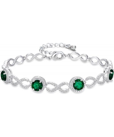 Wedding Bridal Jewelry Full Figure 8 Infinity Sparkly Cubic Zirconias Birthstone Link Bracelet for Women Green Silver-Tone $1...