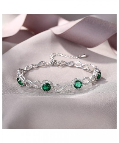 Wedding Bridal Jewelry Full Figure 8 Infinity Sparkly Cubic Zirconias Birthstone Link Bracelet for Women Green Silver-Tone $1...