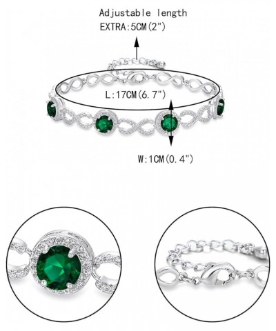 Wedding Bridal Jewelry Full Figure 8 Infinity Sparkly Cubic Zirconias Birthstone Link Bracelet for Women Green Silver-Tone $1...