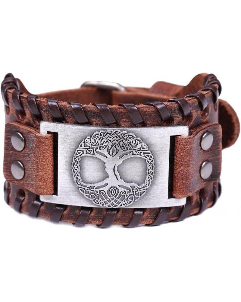 Vintage Amulet Norse Viking Tree of Life Yggdrasil Celtic Knot Metal Brown Leather Bracelet Brown Leather, Antique Silver $5....