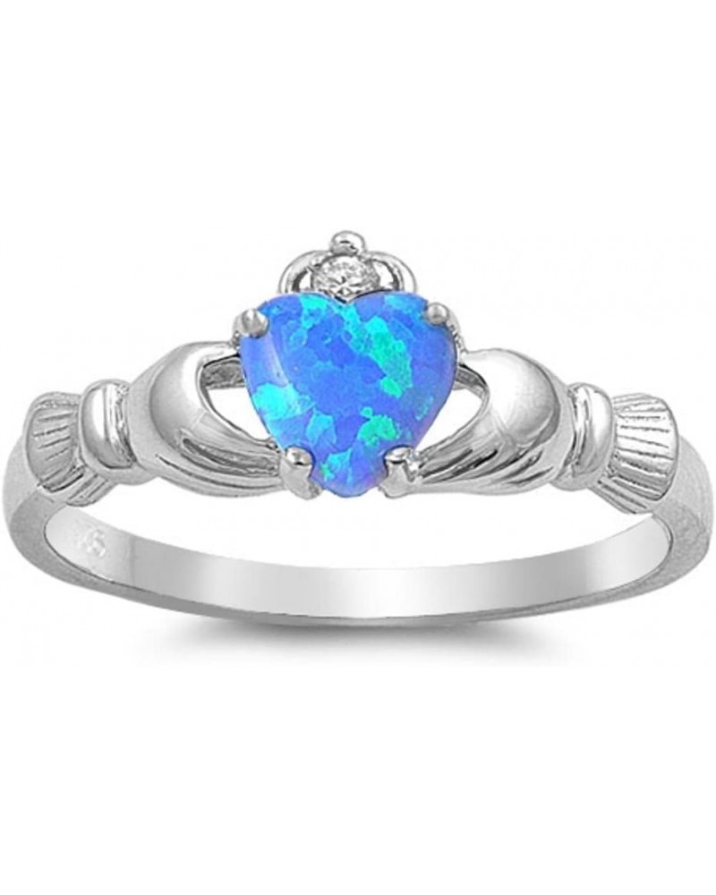 CHOOSE YOUR COLOR Sterling Silver Claddagh Heart Promise Ring Blue (Simulated Opal) $9.33 Rings