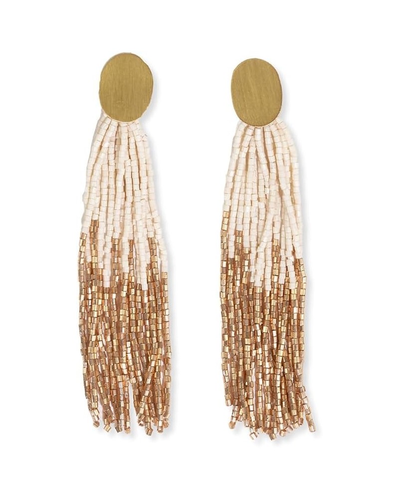 INK+ALLOY Beaded Boho Long Tassel Earrings for Women, Mae Oval Brass Post 2-Color Luxe Bead Statement Earrings with Gold Acce...