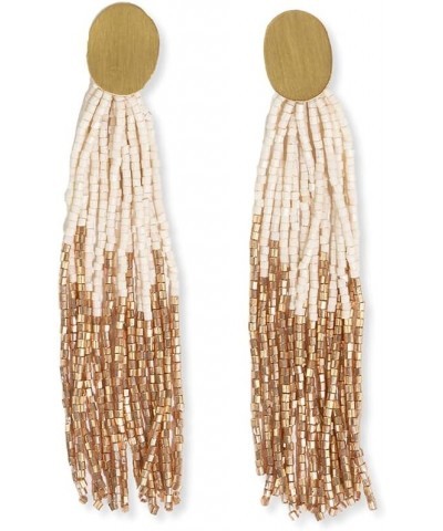 INK+ALLOY Beaded Boho Long Tassel Earrings for Women, Mae Oval Brass Post 2-Color Luxe Bead Statement Earrings with Gold Acce...