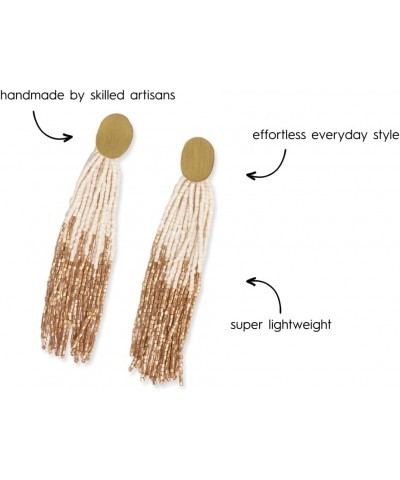 INK+ALLOY Beaded Boho Long Tassel Earrings for Women, Mae Oval Brass Post 2-Color Luxe Bead Statement Earrings with Gold Acce...