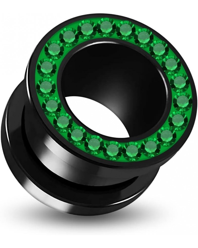 Multi Emerald Green Crystal Stone Setting on Black Acrylic Flesh Tunnel - Sold by Piece 3.0 Millimeters $9.62 Body Jewelry