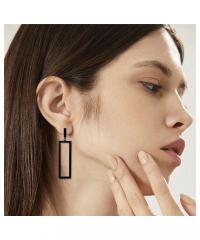 Minimalist Punk Silver Stainless Steel Triangle Geometric Drop Earrings Gold Black Rectangle Dangle Stud Earrings for Women G...