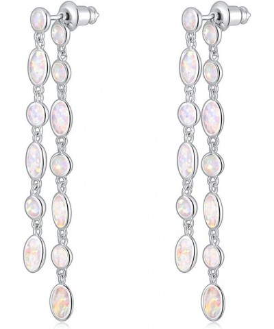 18K White Gold Plated Opal Sutd Drop Earrings for Women Ladies Gemstone Dangle Earrings Opal Jewelry Gifts oval-white $11.99 ...