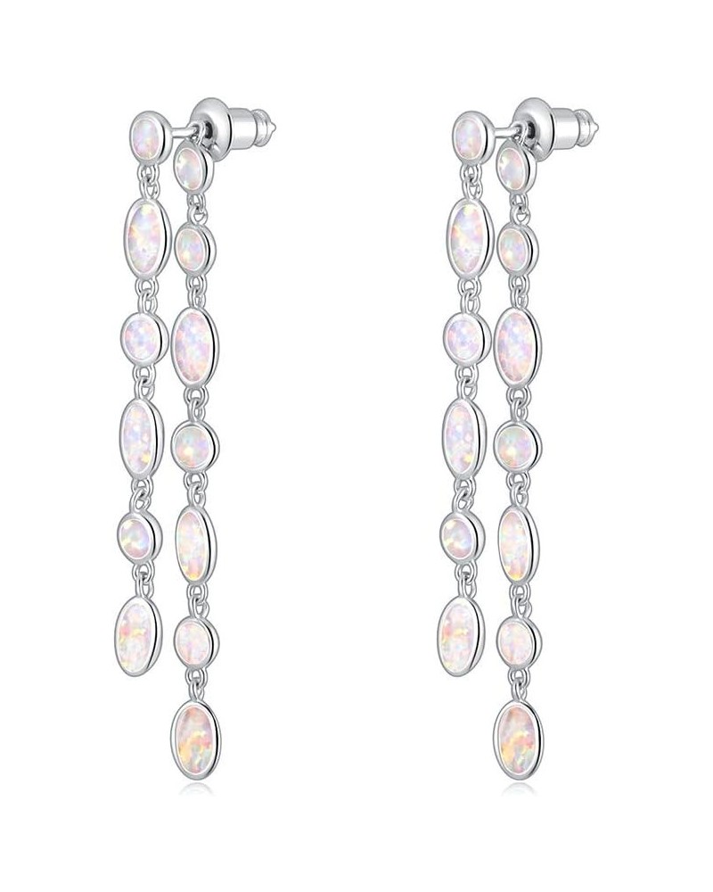 18K White Gold Plated Opal Sutd Drop Earrings for Women Ladies Gemstone Dangle Earrings Opal Jewelry Gifts oval-white $11.99 ...