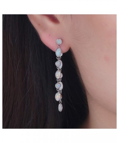 18K White Gold Plated Opal Sutd Drop Earrings for Women Ladies Gemstone Dangle Earrings Opal Jewelry Gifts oval-white $11.99 ...