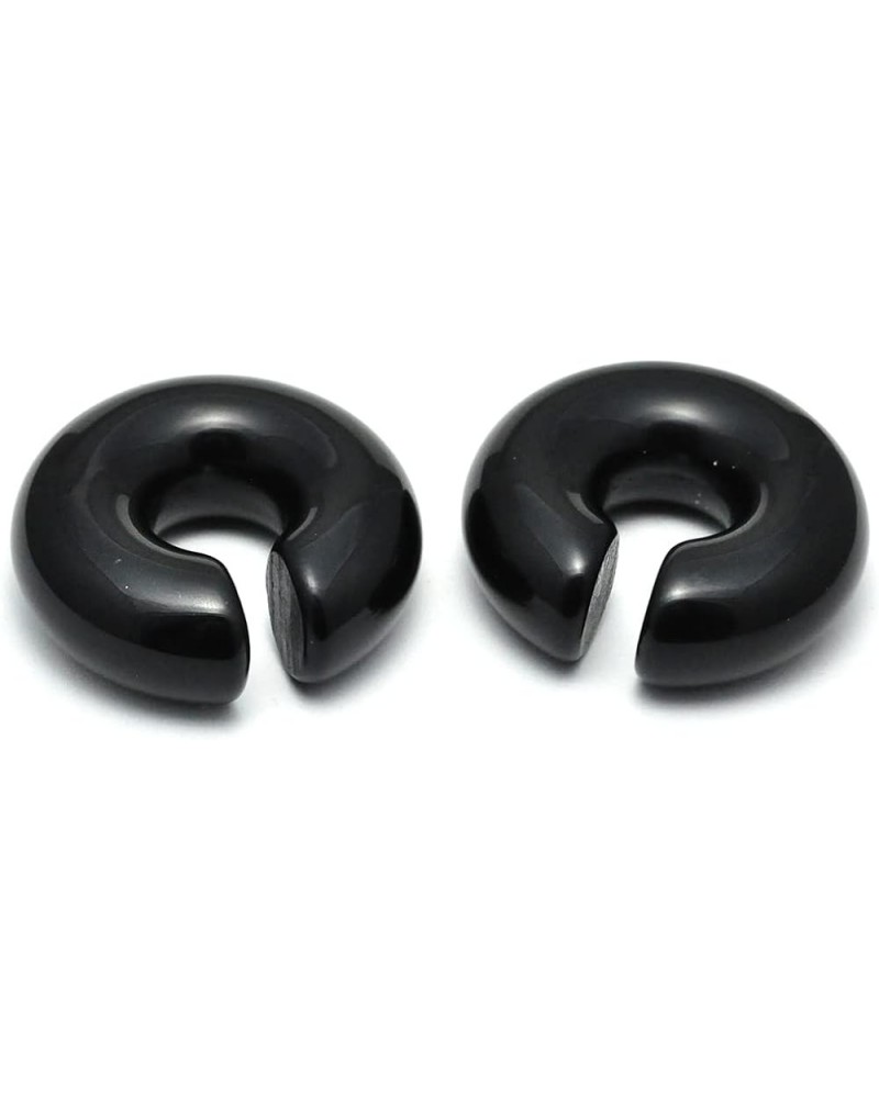 Pair of Black Obsidian Stone Hoop Ear Weights (STN-675) 0g (8mm) $14.40 Body Jewelry