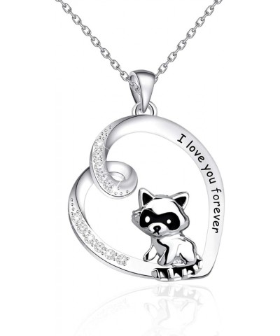 Raccoon Gifts I Love You Forever Animal Raccoon Love Heart Pendant Necklace Raccoon Jewelry for Raccoon Lovers Girls silver $...