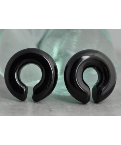 Pair of Black Obsidian Stone Hoop Ear Weights (STN-675) 0g (8mm) $14.40 Body Jewelry