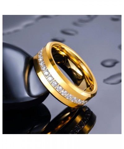 6mm 8mm Mens Wedding Band Tungsten Rings for Men with White Cubic Zirconia Eternity Ring CZ Inlaid Gold Mens Rings Beveled Ed...