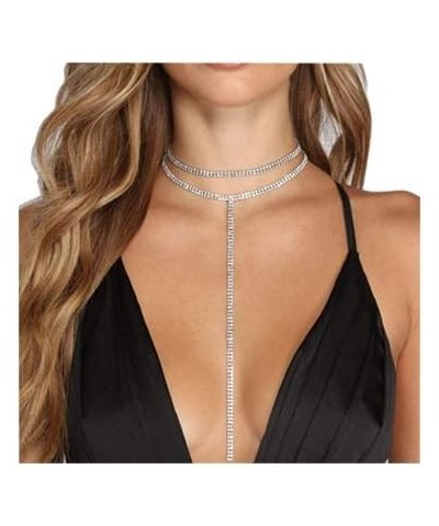 Sexy Multi-layered Long Choker Necklaces Double-Layer Crystal Full Rhinestone Choker Necklace Statement Necklace Luxury Colla...