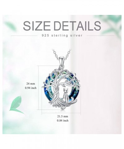 Cat Gifts for Cat Lovers Sterling Silver Cute Cat Tree of Life Pendant Necklace with Blue Circle Crystal Birthday Christmas J...