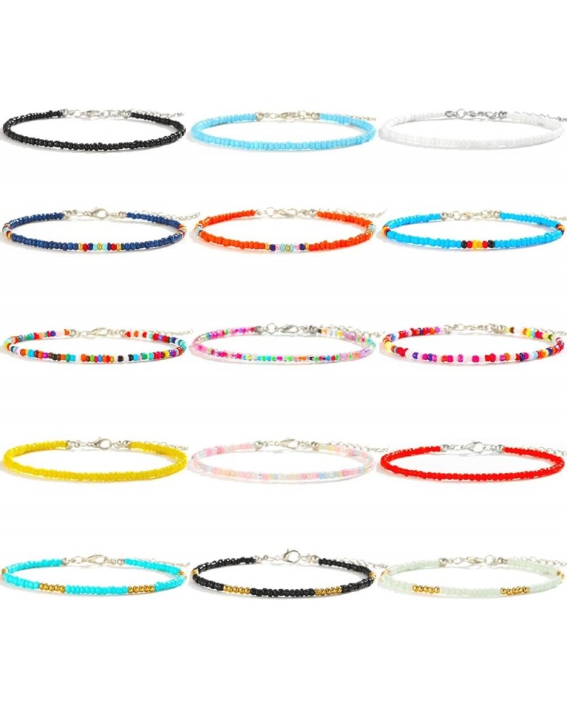 8Pcs Handmade Beaded Anklets for Women Girls Boho Colorful Beads Ankle Bracelets Adjustable Foot Anklet Set G $8.39 Anklets