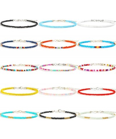 8Pcs Handmade Beaded Anklets for Women Girls Boho Colorful Beads Ankle Bracelets Adjustable Foot Anklet Set G $8.39 Anklets