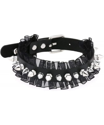 Punk Harajuku Lace Collar Hauling Chain PU Leather Choker Metal Ring Gothic Necklace Neck Accessories Adjustable Buckle 18-Bl...