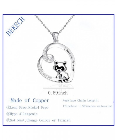 Raccoon Gifts I Love You Forever Animal Raccoon Love Heart Pendant Necklace Raccoon Jewelry for Raccoon Lovers Girls silver $...