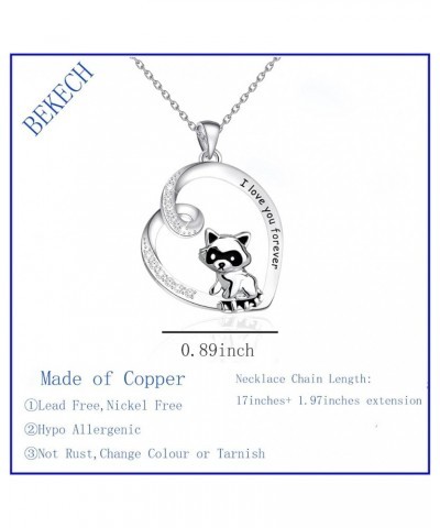 Raccoon Gifts I Love You Forever Animal Raccoon Love Heart Pendant Necklace Raccoon Jewelry for Raccoon Lovers Girls silver $...