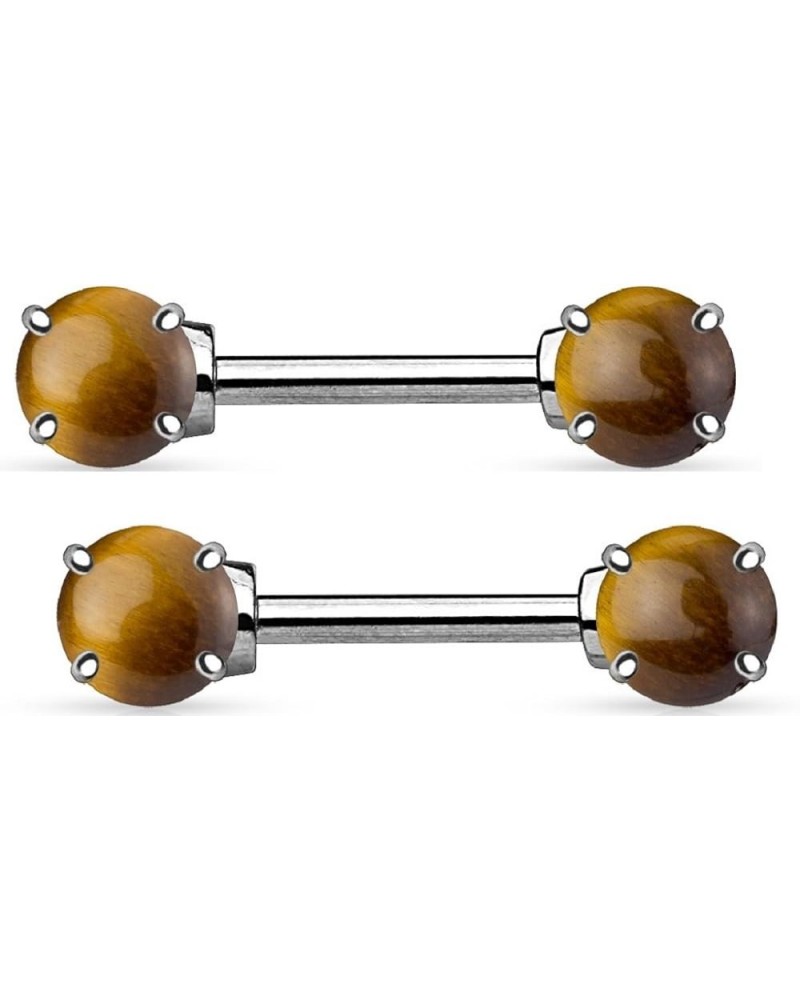 Body Accentz® Nipple Ring Bars Semi Precious Body Jewelry Pair 14 gauge Tiger Eye $8.84 Body Jewelry