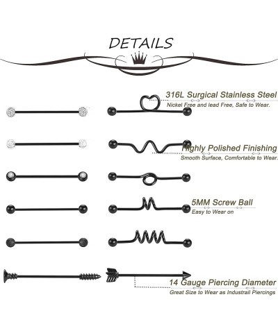 12Pcs 14G 316L Stainless Steel Industrial Barbell Earrings for Women Men Cartilage Helix Piercing E: 12Pcs Black $9.11 Body J...