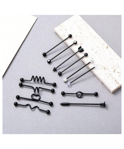 12Pcs 14G 316L Stainless Steel Industrial Barbell Earrings for Women Men Cartilage Helix Piercing E: 12Pcs Black $9.11 Body J...