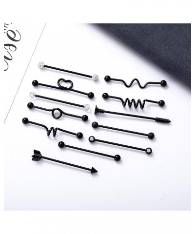 12Pcs 14G 316L Stainless Steel Industrial Barbell Earrings for Women Men Cartilage Helix Piercing E: 12Pcs Black $9.11 Body J...