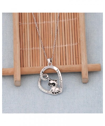 Raccoon Gifts I Love You Forever Animal Raccoon Love Heart Pendant Necklace Raccoon Jewelry for Raccoon Lovers Girls silver $...