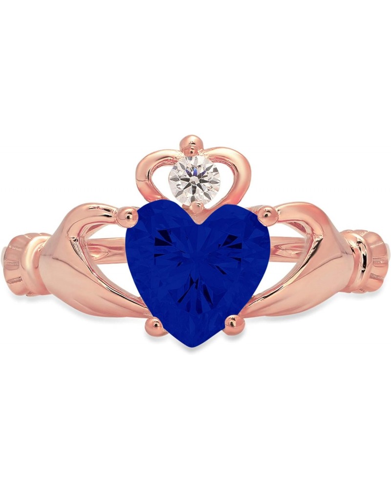 1.55 ct Heart Cut Irish Celtic Claddagh Simulated Blue Sapphire Engagement Promise Anniversary Bridal Ring 14k Rose Gold $112...