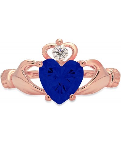 1.55 ct Heart Cut Irish Celtic Claddagh Simulated Blue Sapphire Engagement Promise Anniversary Bridal Ring 14k Rose Gold $112...