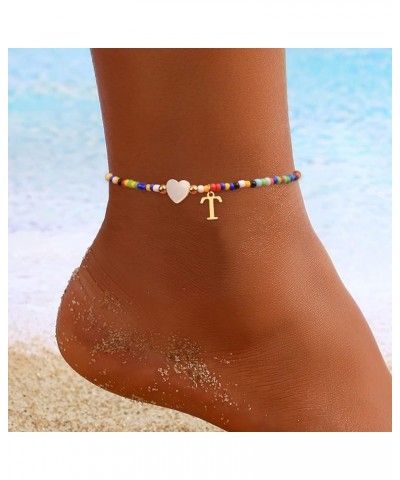 Initial Anklet Bracelets for Women, Preppy Summer Sufer Anklets for Beach, Boho Colorful Bead anklets for Girls, A-Z Letter W...