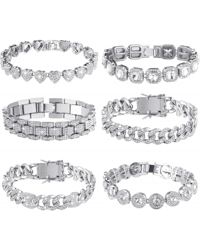 6 Pcs 7.87 Inch Link Bracelet for Women Silver Jewelry Classic Cubic Tennis Bracelets Clustered Diamond Bracelets Heart Round...