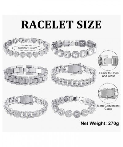 6 Pcs 7.87 Inch Link Bracelet for Women Silver Jewelry Classic Cubic Tennis Bracelets Clustered Diamond Bracelets Heart Round...